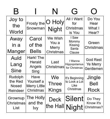 Christmas Song Bingo Card