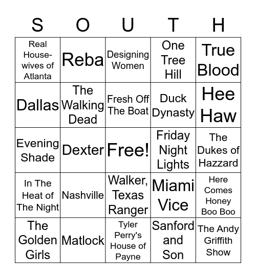 Southern TV Bingo Card