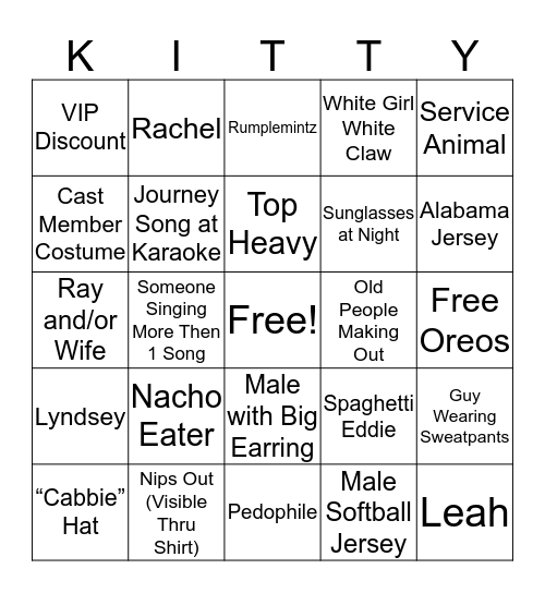 Kitty's Bingo Card