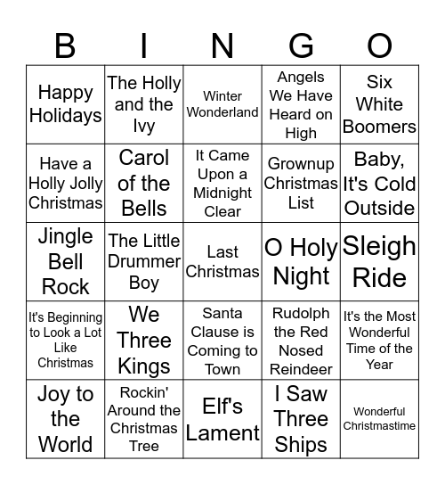 Christmas Song Bingo Card