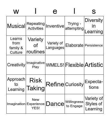 Wisconsin Model Early Learning Standards Bingo Card