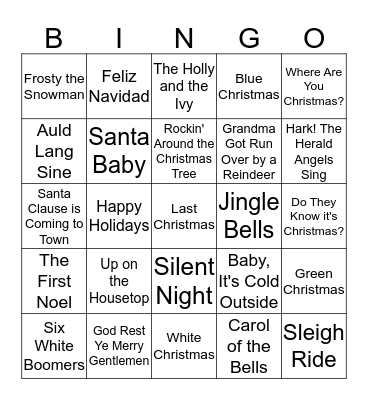 Christmas Song Bingo Card