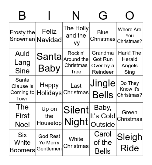 Christmas Song Bingo Card