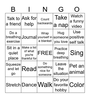 Coping Skills Bingo  Bingo Card