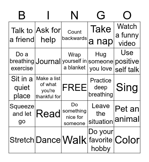 Coping Skills Bingo  Bingo Card