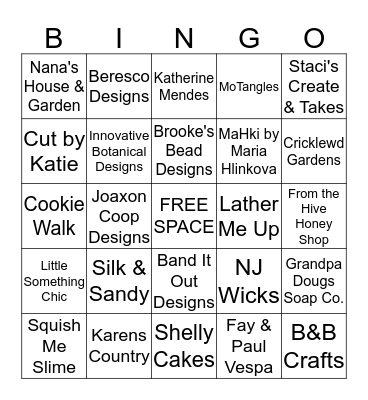 2019 Craft Market & Cookie Walk Bingo Card