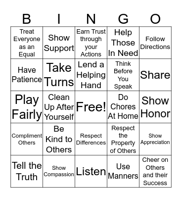 Respect Bingo Card