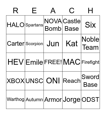 HALO Bingo Card