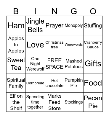 Thanksmas Bingo Card