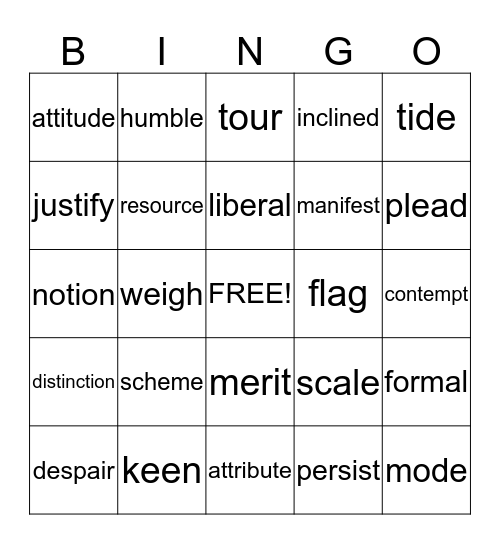 ACT READING MASTERY I Bingo Card