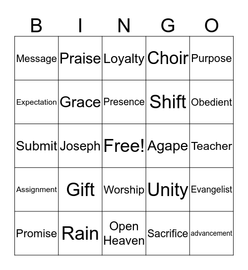 Agape Bingo Game Bingo Card
