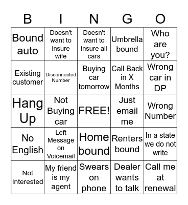 Call Bingo Card