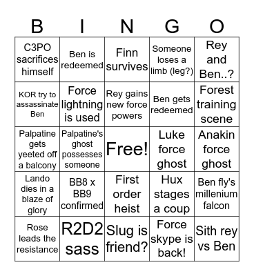 Star wars Bingo Card