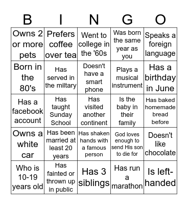 Find someone who ... Bingo Card