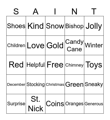 St. Nick's Day Bingo Card