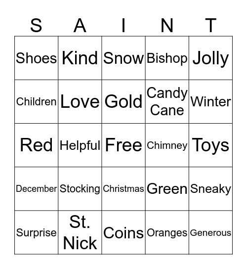 St. Nick's Day Bingo Card