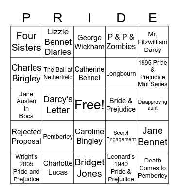 Pride and Prejudice BINGO! Bingo Card