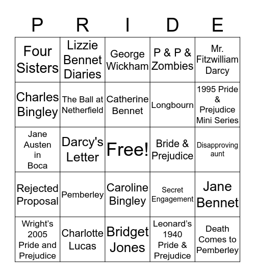 Pride and Prejudice BINGO! Bingo Card