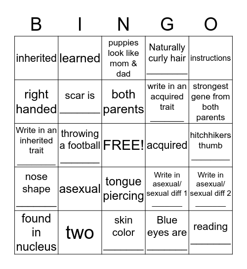 Genetics Bingo Card