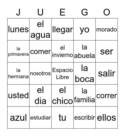 JUEGO Bingo Card