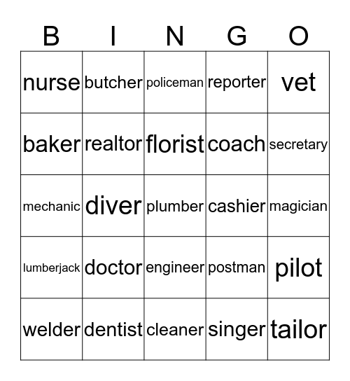 Profession 1 Bingo Card