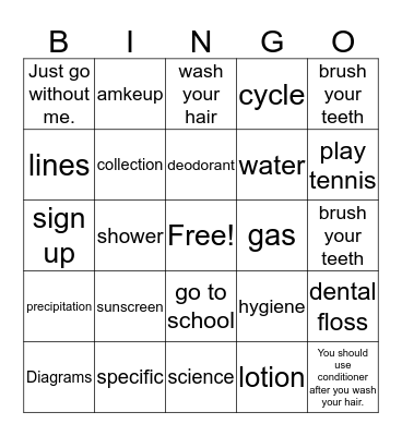 Unit 4: Wants and Needs & Healthy Habits Bingo Card