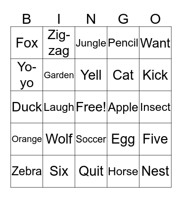 WXYZ Bingo Card