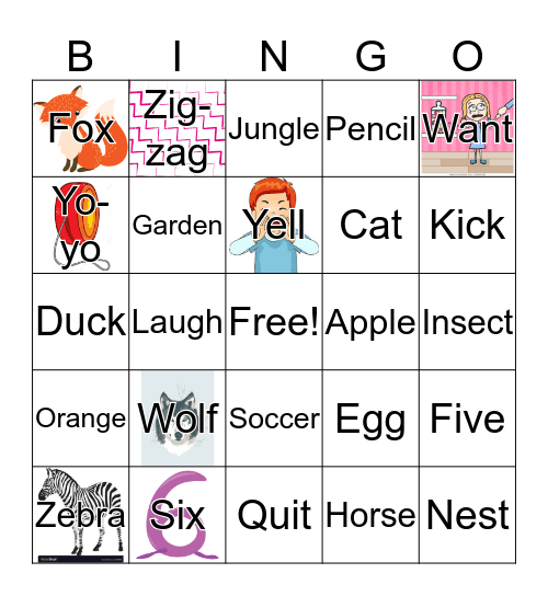 WXYZ Bingo Card