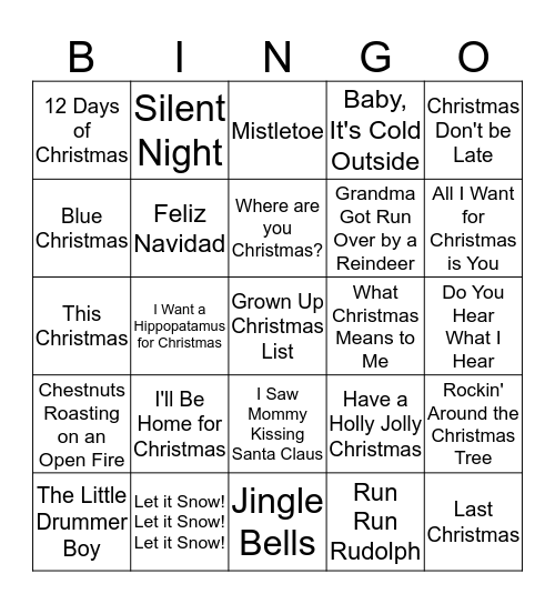 Christmas SINGO!! Bingo Card