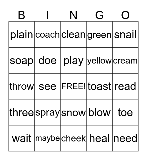 Vowel Team Bingo Card