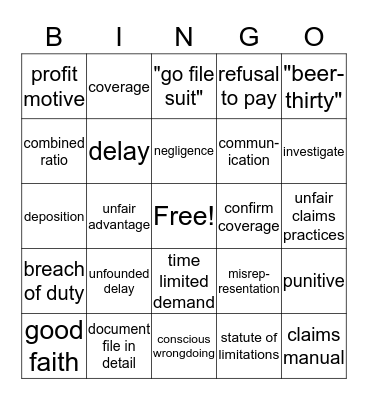 Bad Faith Bingo Card