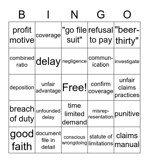 Bad Faith Bingo Card