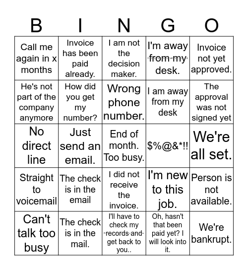 Common Objections Bingo Card