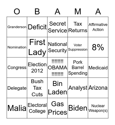 Four More Years!!!! Bingo Card