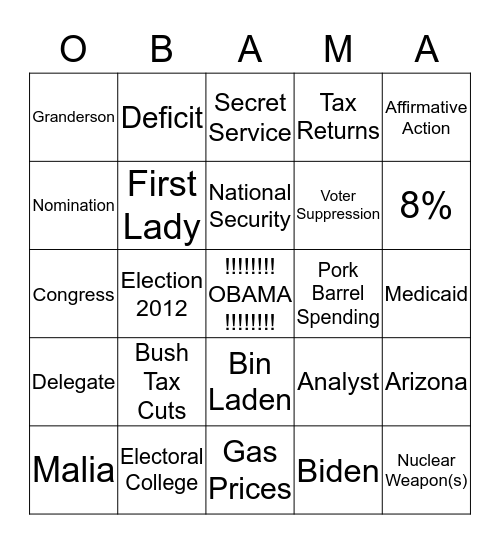 Four More Years!!!! Bingo Card