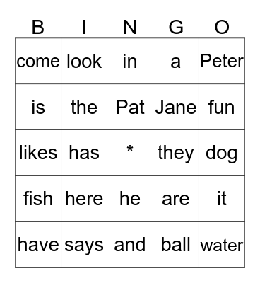 Peter and Jane Bingo Card