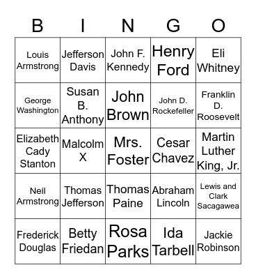 Famous People in U.S. History Bingo Card