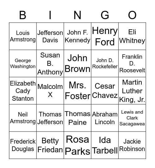 Famous People in U.S. History Bingo Card