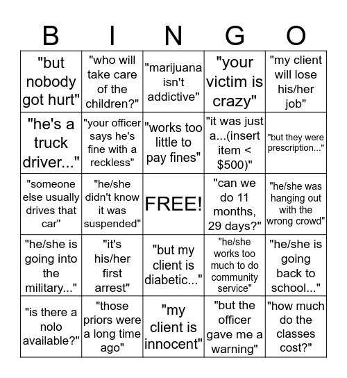 Solicitor Bingo Card