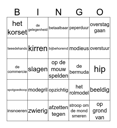 Themawoorden Bingo Card