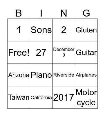 Dug and Melody Bingo Card