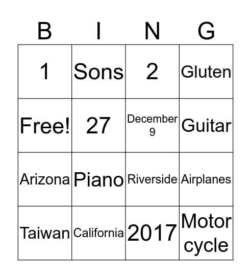 Dug and Melody Bingo Card