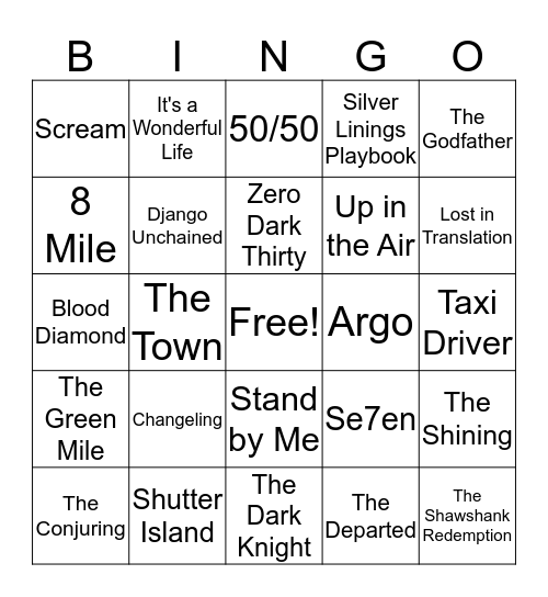 LET'S GO TO THE MOVIES Bingo Card