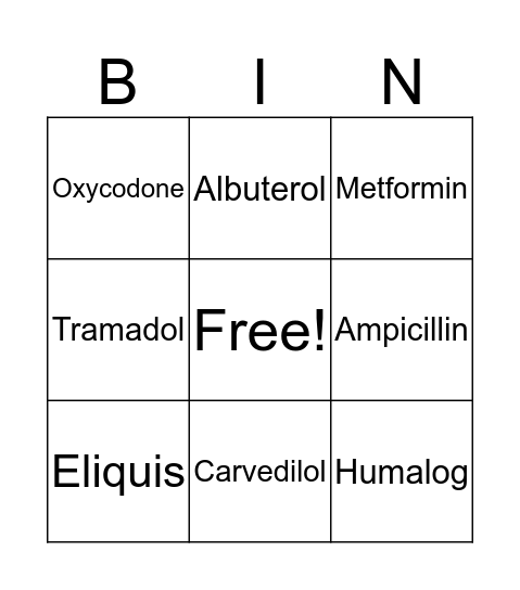 MED Challenge! Bingo Card