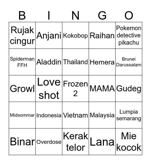 Jea nya Raihan Bingo Card