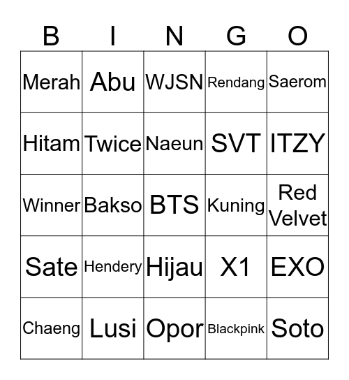 Hendery’s Bingo Card