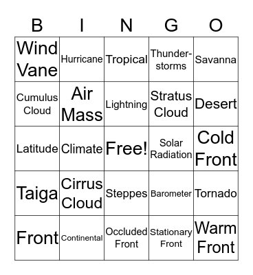 Weather and Climate Bingo Card
