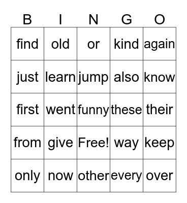 Set 9 Bingo Card