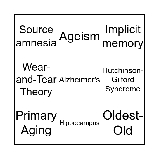 Late Adulthood Bingo Card