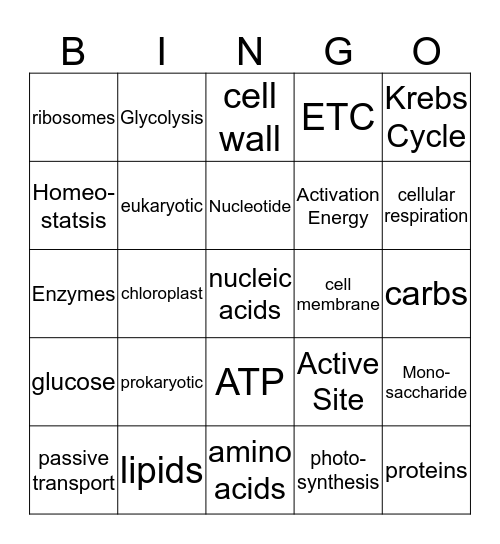 Biology Final Bingo (Cells) Bingo Card